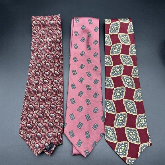 Lot of 5 Men's Neck Ties Shades of Red 55-57" Long 3.5-4" Wide 100% Silk USA - Picture 2 of 8
